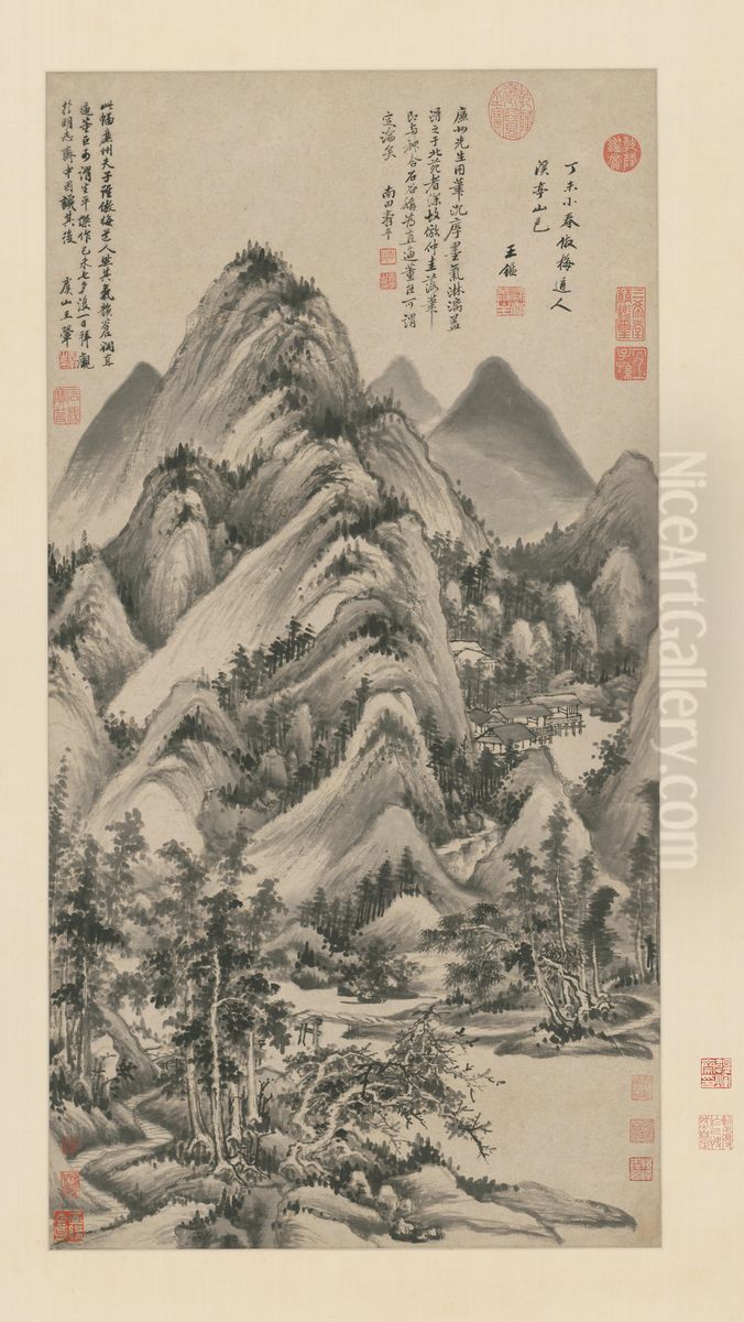 <<wang jian fang mei dao ren xi ting shan se tu zhou>> Oil Painting by Wang Jian