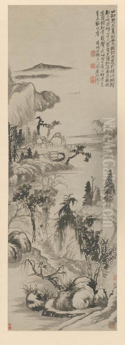 <<shi tao heng tang ye lu tu zhou>> Oil Painting by Shitao Daoji