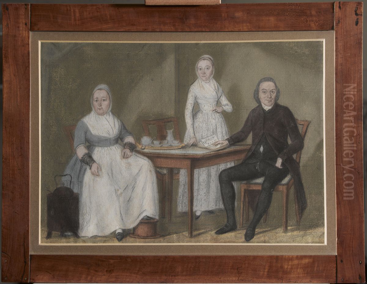 Grietje, Theodoor en hun dochter Alida Driesbergen, 1775-1800 Oil Painting by Rienk Jelgerhuis