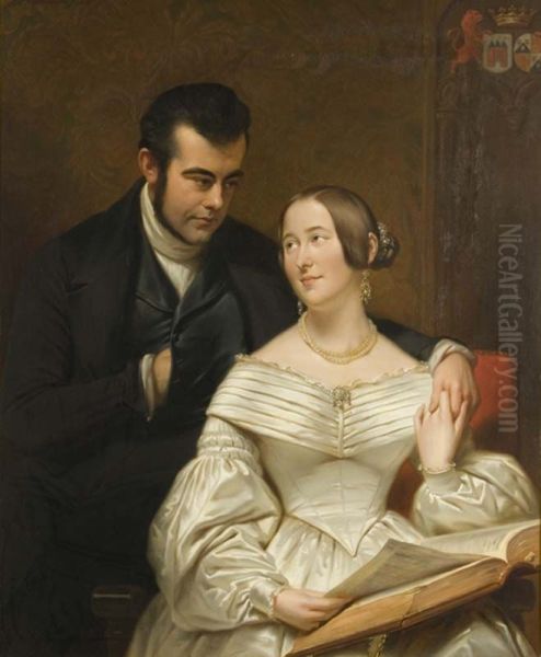 Portretten van Mr. I.L. Cremer van den Bergh van Heemstede en Christina Roelants Oil Painting by Jan Adam Kruseman