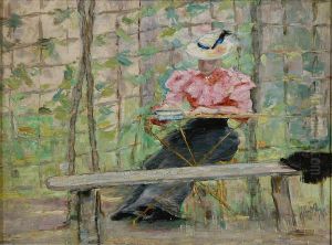 A woman sitting in a garden.