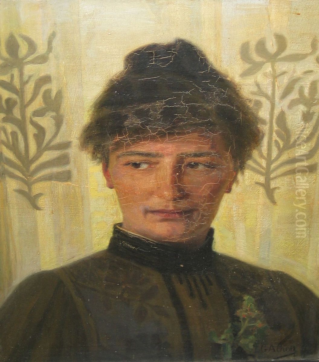 Portraet af Amalie Skram. Oil Painting by Georg Achen