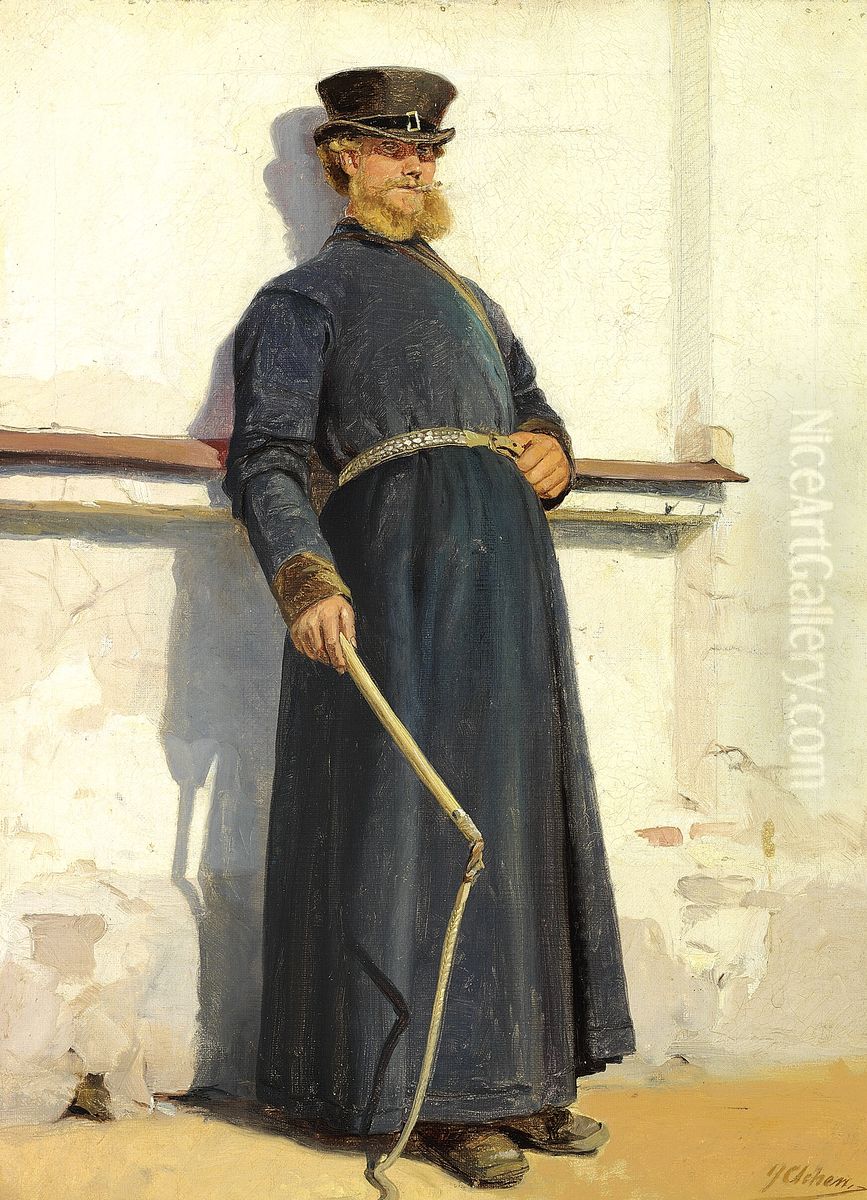 A coachman. Oil Painting by Georg Achen