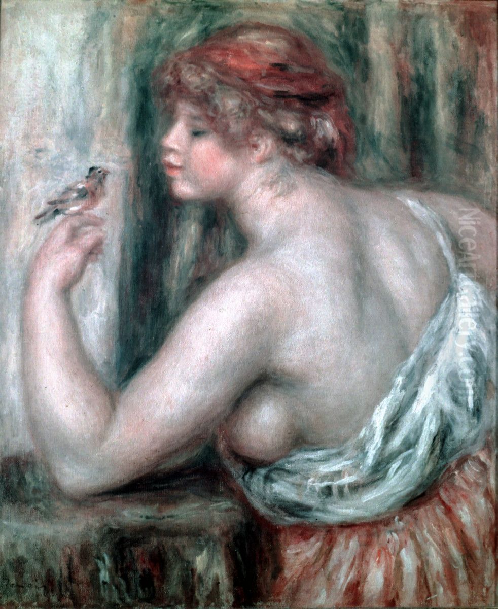 Femme au rouge-gorge Oil Painting by Pierre Auguste Renoir