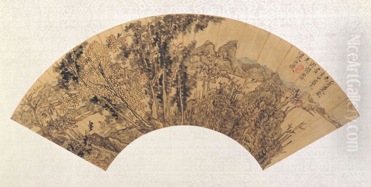 <<chen hong shou qiu jiang fan ting tu shan ye>> Oil Painting by Chen Hongshou