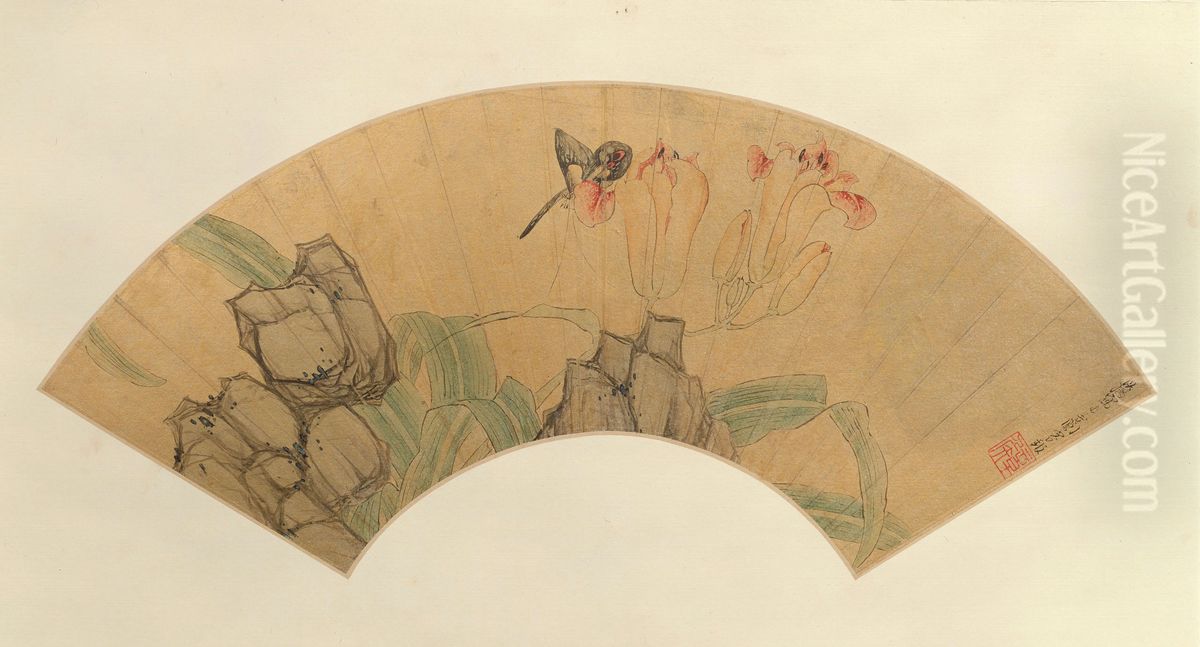 <<chen hong shou hua shi hu die tu shan ye>> Oil Painting by Chen Hongshou