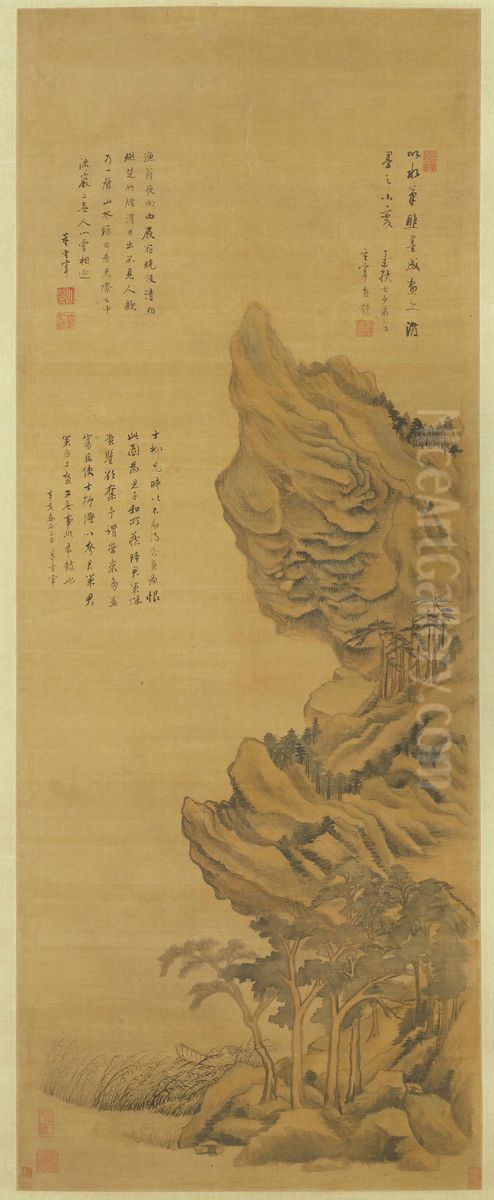 <<dong qi chang qing lu shan shui tu zhou>> Oil Painting by Dong Qichang