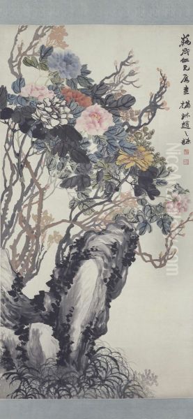 <<zhao zhi qian mu dan tu zhou>> Oil Painting by Zhao Zhiqian