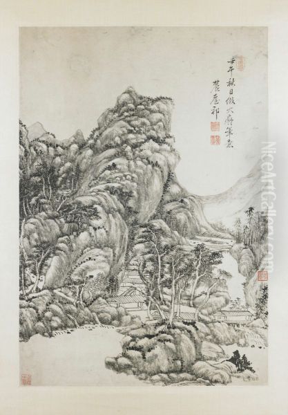 <<wang yuan qi fang huang gong wang shan shui tu zhou>> Oil Painting by Wang Yuanqi