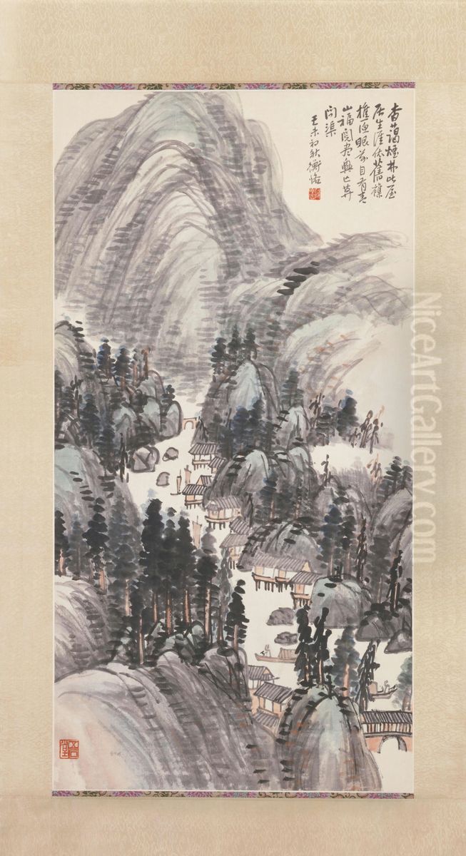 <<chen shi ceng she se shan shui tu zhou>> Oil Painting by Chen Shizeng