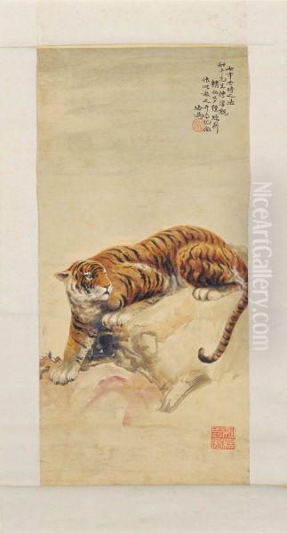 <<xu bei hong hu tu zhou>> Oil Painting by Xu Beihong