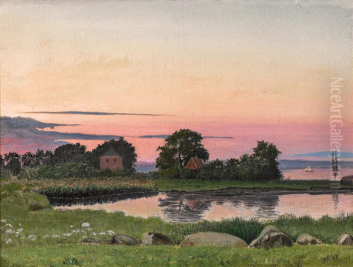 Landscape near Ry at sunset. Oil Painting by Vilhelm Kyhn