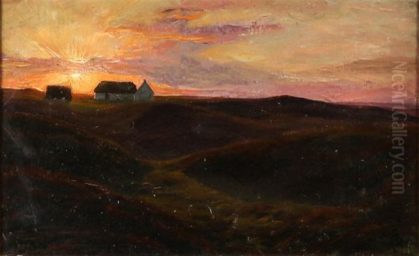 Landscape at sunset. Oil Painting by Hans Agersnap