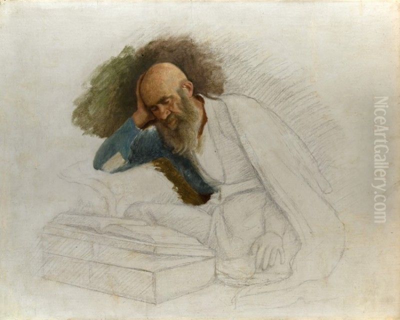 Oldman Reading Oil Painting by Kamal-ol-molk