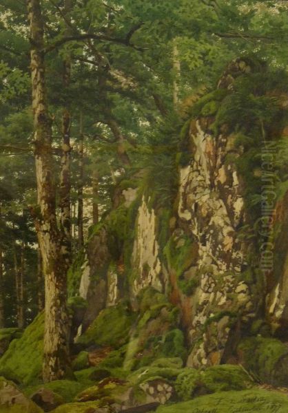 Rocher dans la foret d'Ottrott Oil Painting by Ferdinand de Dartein