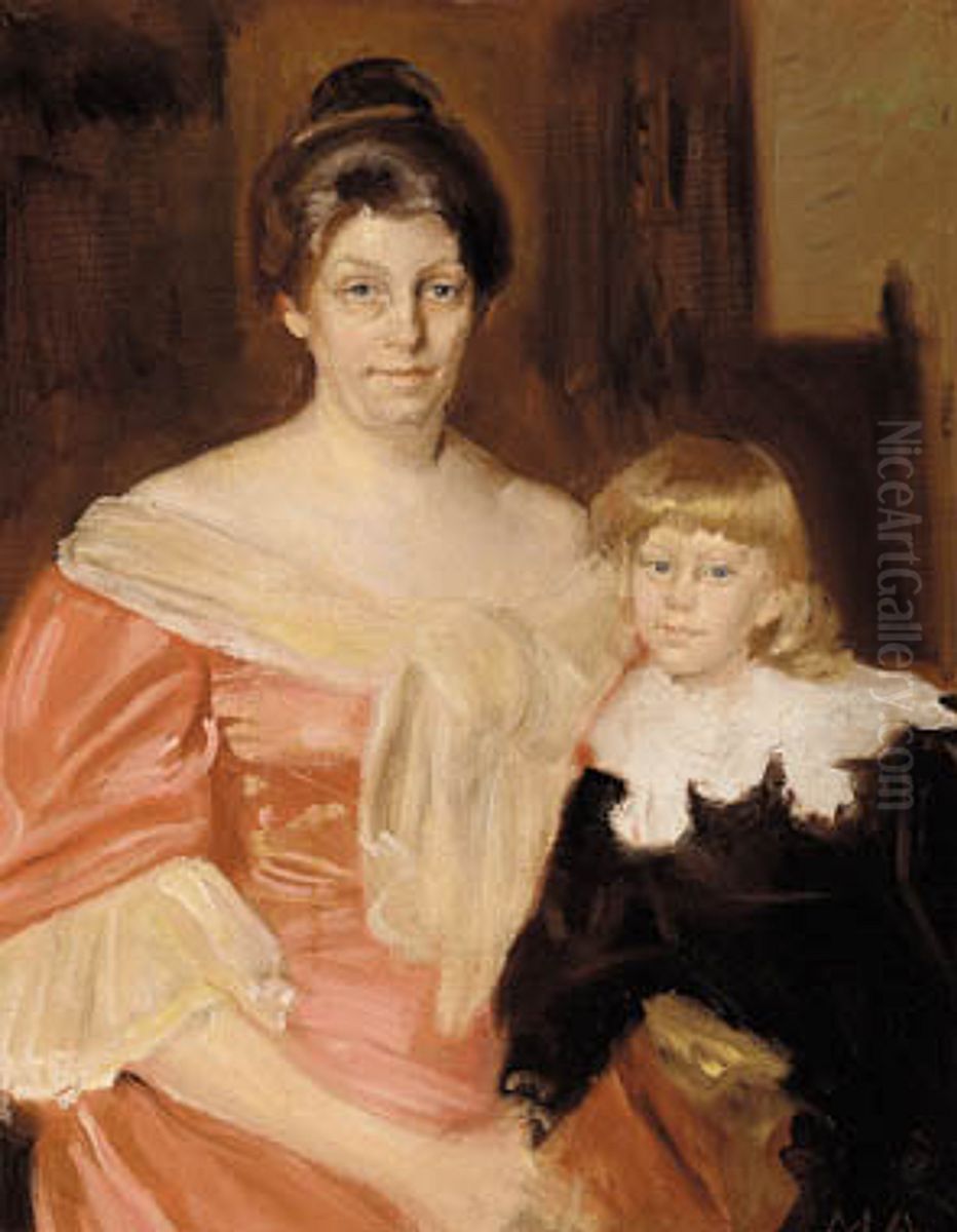 Portrait of Henny Brodersen and her youngest son Fin. Oil Painting by Michael Peter Ancher