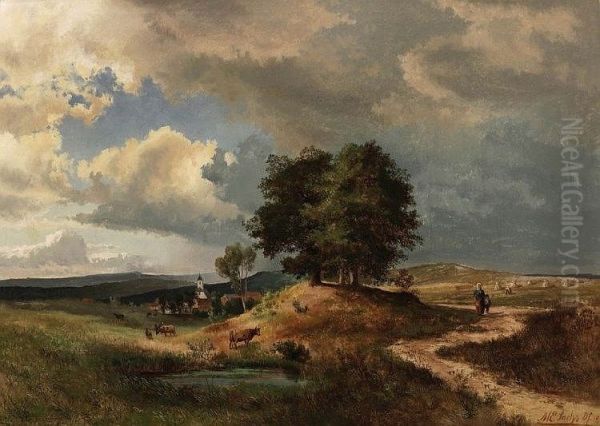 Eiffellandschaft mit Kirchdorf Oil Painting by Michael Emil Sachs