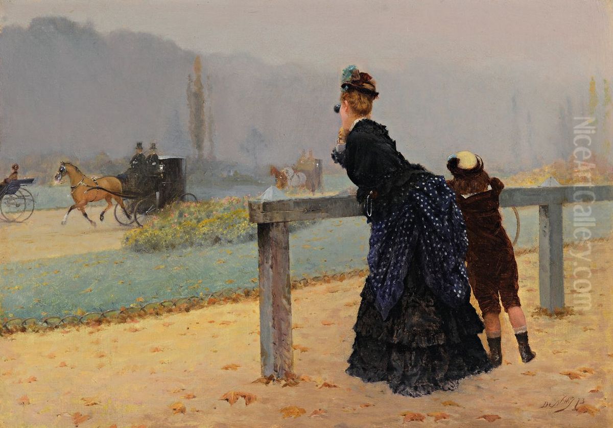 At the Bois de Boulogne, Paris Oil Painting by Giuseppe de Nittis