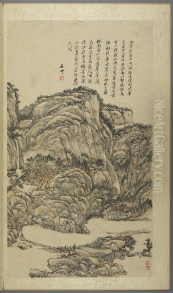 <<wang yuan qi fang gu shan shui ce>> Oil Painting by Wang Yuanqi