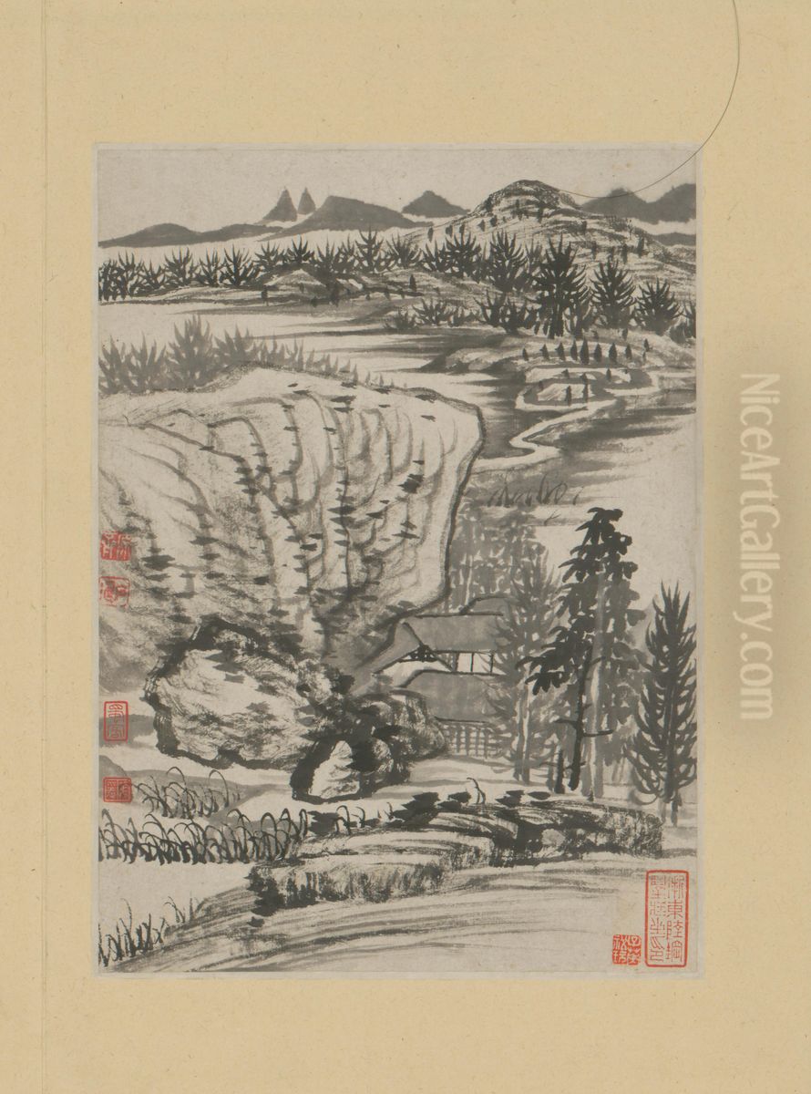 <<yuan ji jin shan long you si shi yi ce>> Oil Painting by Shitao Daoji