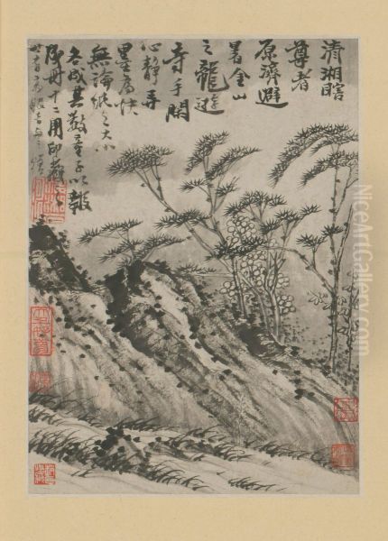 <<yuan ji jin shan long you si shi yi ce>> Oil Painting by Shitao Daoji