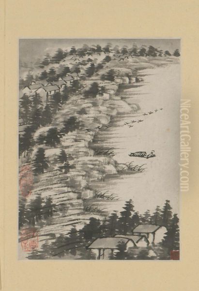 <<yuan ji jin shan long you si shi yi ce>> Oil Painting by Shitao Daoji