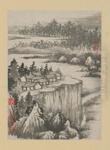<<yuan ji jin shan long you si shi yi ce>> Oil Painting by Shitao Daoji