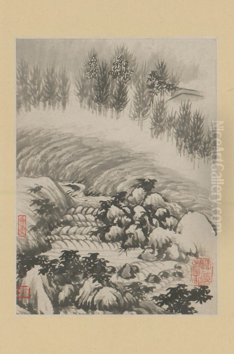 <<yuan ji jin shan long you si shi yi ce>> Oil Painting by Shitao Daoji