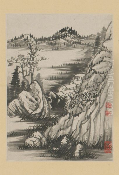 <<yuan ji jin shan long you si shi yi ce>> Oil Painting by Shitao Daoji