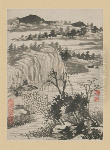 <<yuan ji jin shan long you si shi yi ce>> Oil Painting by Shitao Daoji
