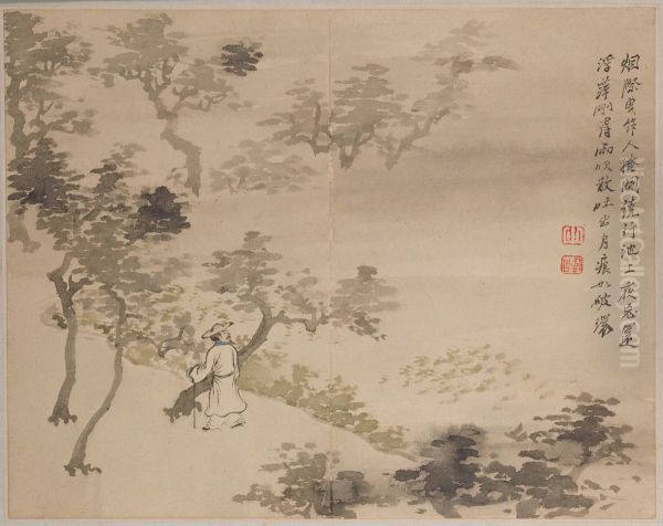 <<luo pin ren wu shan shui ce>> Oil Painting by Luo Ping