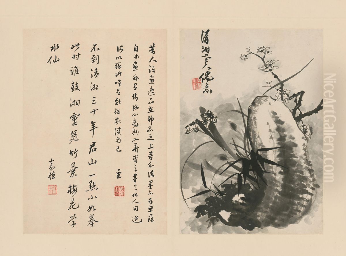 <<yuan ji lan zhu ce-mei zhu shi>> Oil Painting by Shitao Daoji