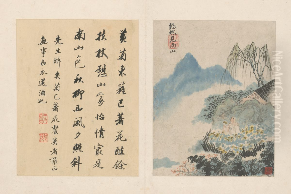 <<yuan ji tao yuan ming shi yi ce>> Oil Painting by Shitao Daoji