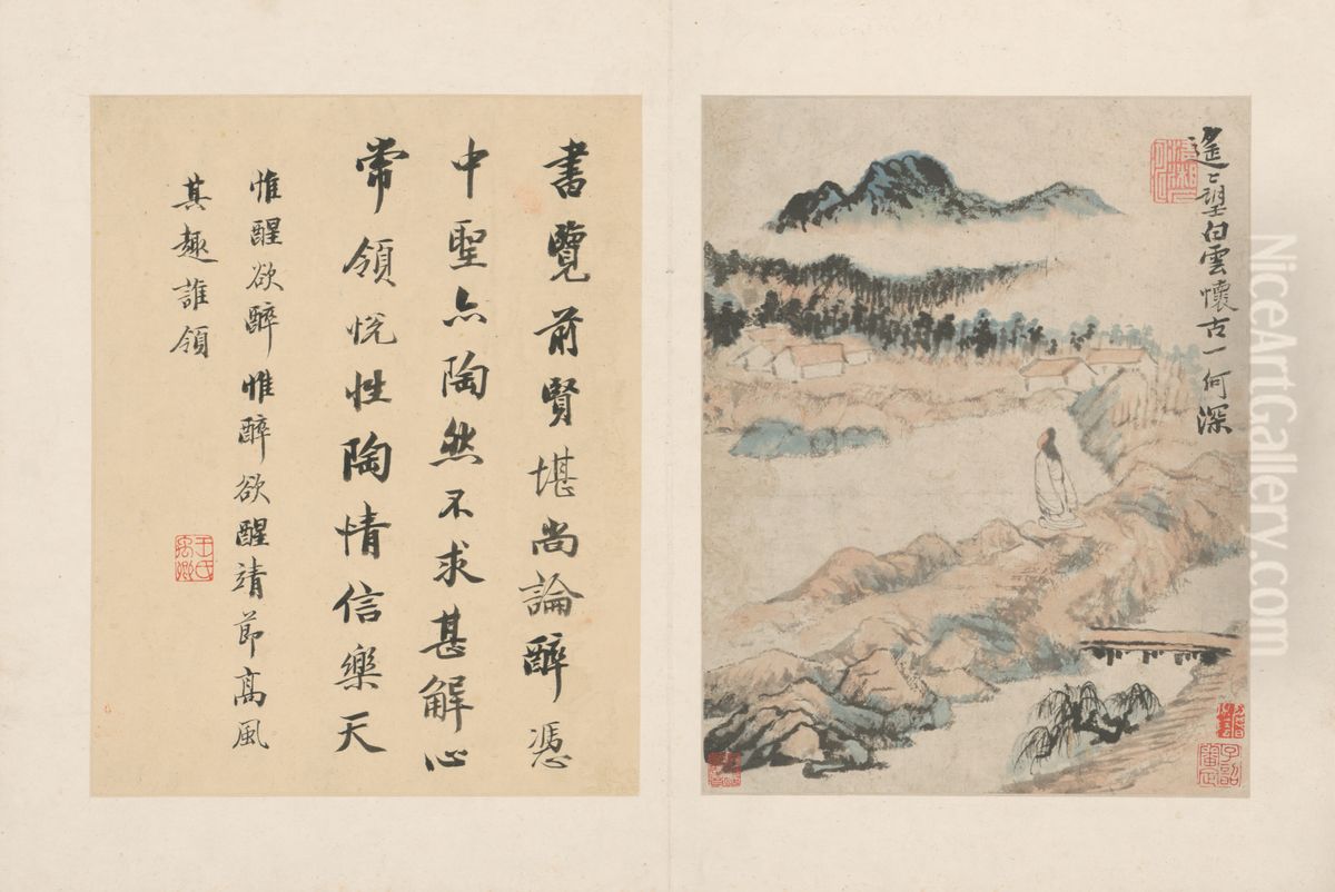 <<yuan ji tao yuan ming shi yi ce>> Oil Painting by Shitao Daoji
