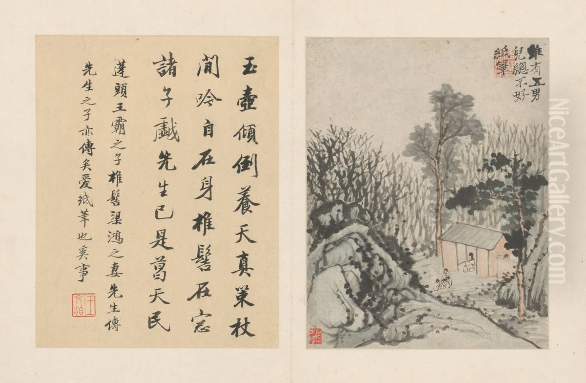 <<yuan ji tao yuan ming shi yi ce>> Oil Painting by Shitao Daoji