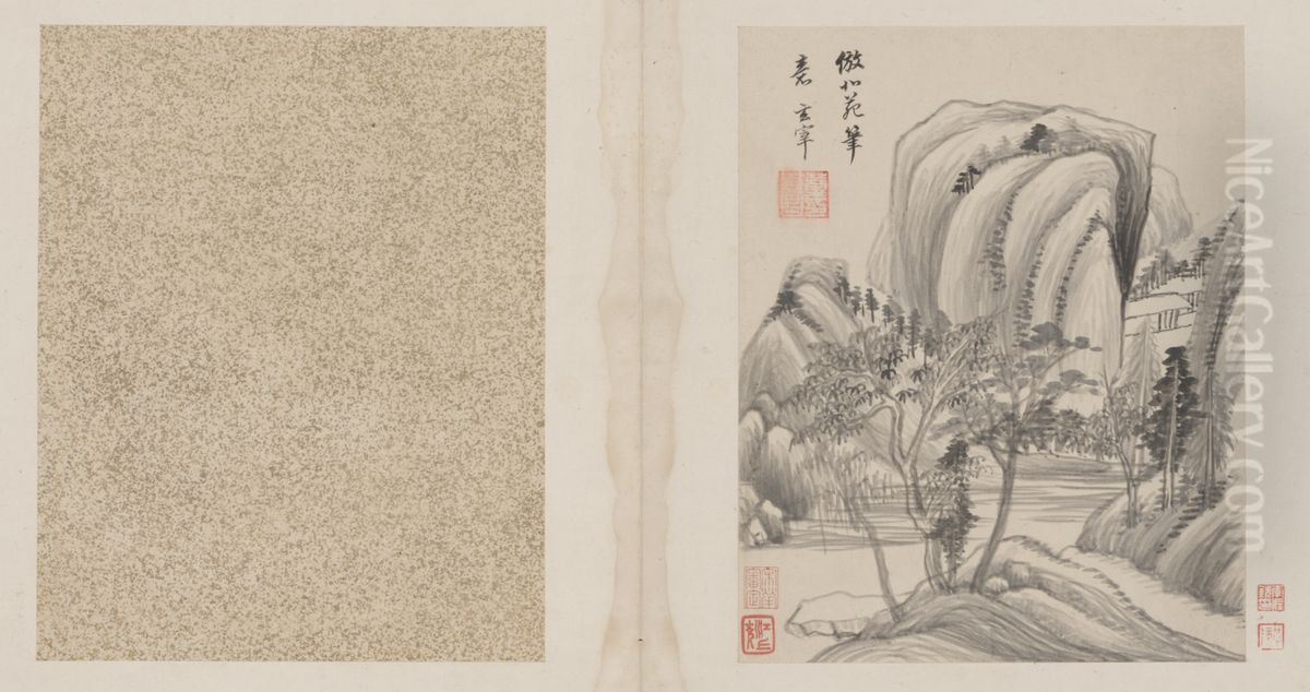 <<dong qi chang shan shui ce>> Oil Painting by Dong Qichang