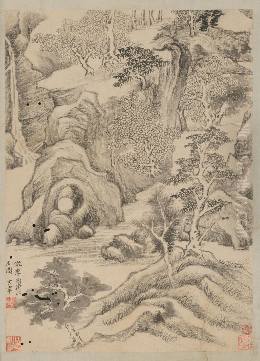 <<dong qi chang shan shui ce>> Oil Painting by Dong Qichang