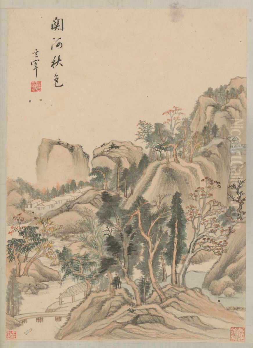 <<dong qi chang shan shui ce>> Oil Painting by Dong Qichang