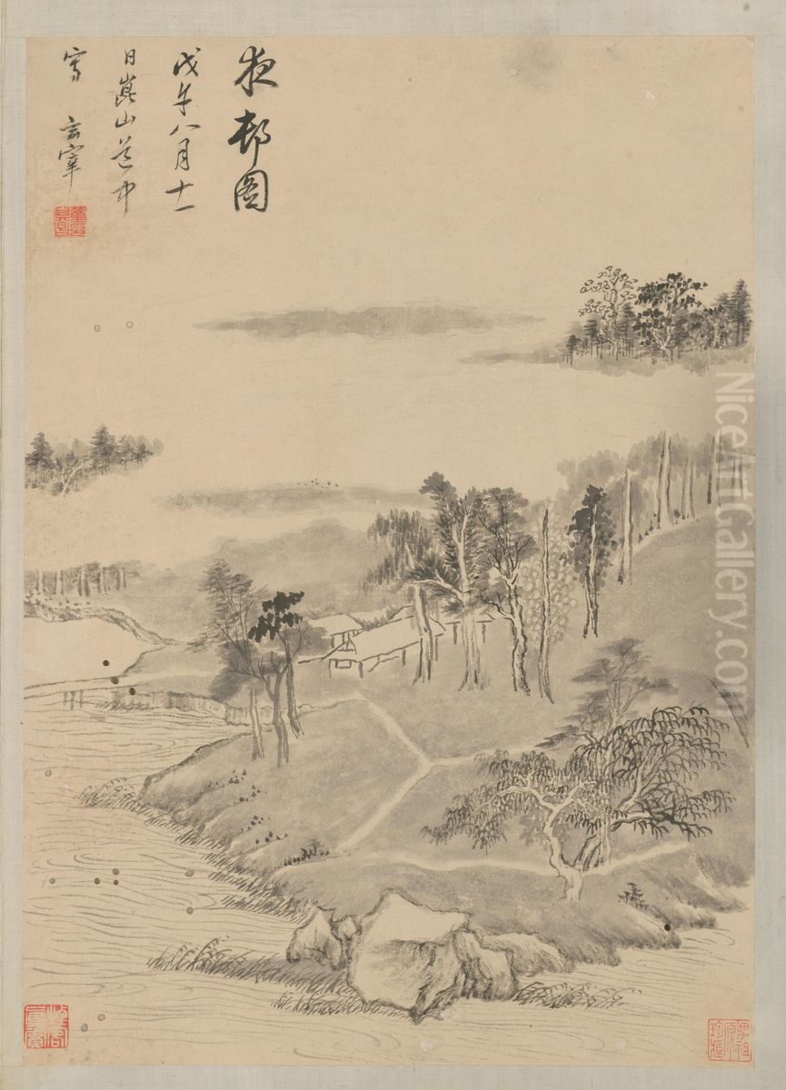 <<dong qi chang shan shui ce>> Oil Painting by Dong Qichang