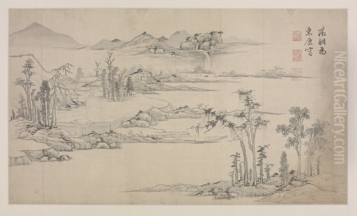 <<wen zheng ming shan shui ce ye>> Oil Painting by Wen Zhengming