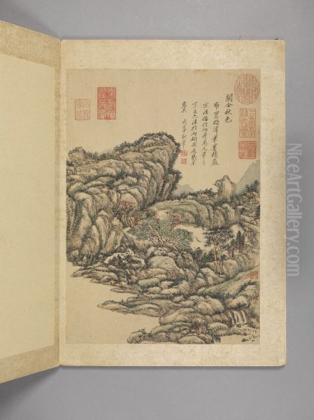 <<wang yuan qi fang gu shan shui ce>> Oil Painting by Wang Yuanqi