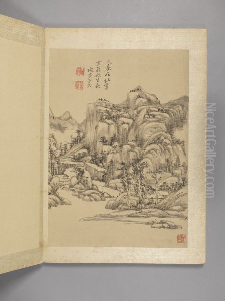 <<wang yuan qi fang gu shan shui ce>> Oil Painting by Wang Yuanqi