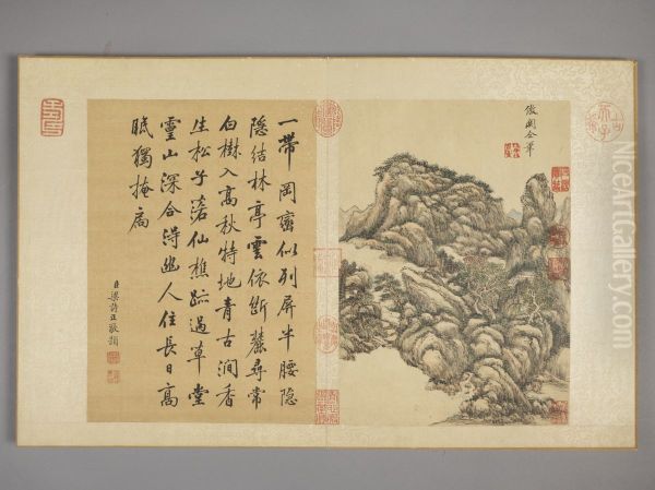 <<wang yuan qi fang gu shan shui ce>> Oil Painting by Wang Yuanqi