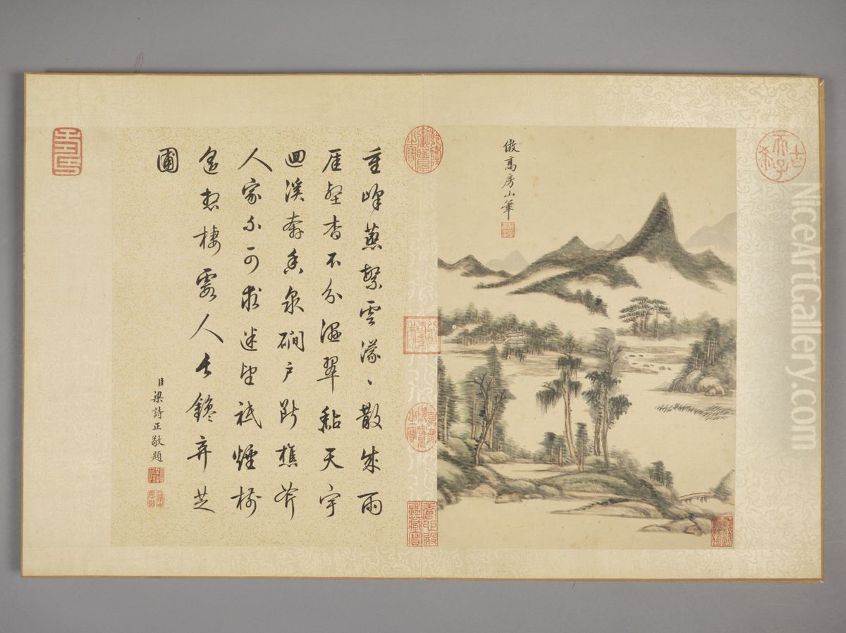 <<wang yuan qi fang gu shan shui ce>> Oil Painting by Wang Yuanqi