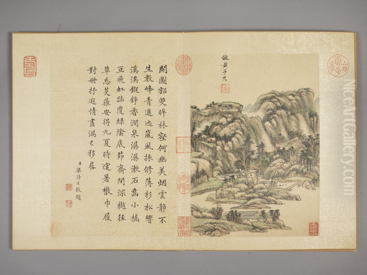 <<wang yuan qi fang gu shan shui ce>> Oil Painting by Wang Yuanqi