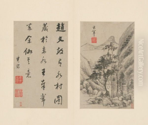<<dong qi chang shan shui ce>> Oil Painting by Dong Qichang