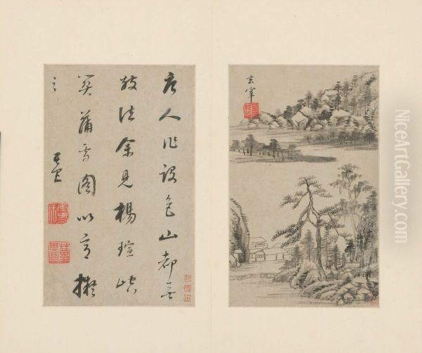 <<dong qi chang shan shui ce>> Oil Painting by Dong Qichang