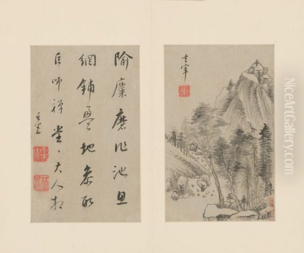 <<dong qi chang shan shui ce>> Oil Painting by Dong Qichang