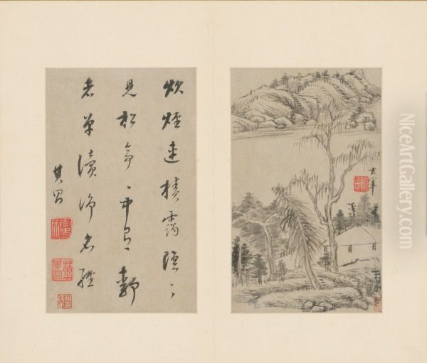 <<dong qi chang shan shui ce>> Oil Painting by Dong Qichang