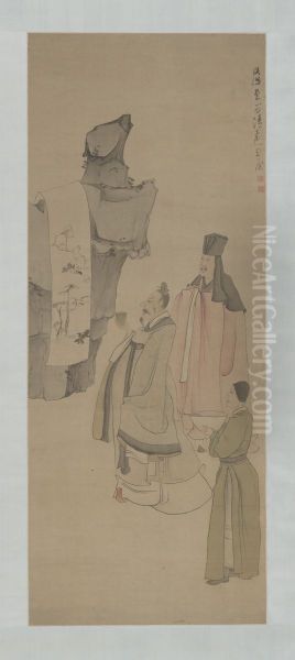 <<chen hong shou guan hua zhou>> Oil Painting by Chen Hongshou